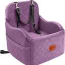 Dog Booster Car Seat for Small/Medium Dogs,Puppy Portable Car Bed with Elevated Cushion,Fully Detachable and Washable,2 Storage Pockets,Easy to Install (Purple, Medium)