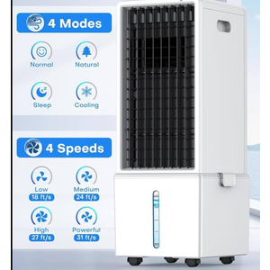 COOLECH 4-IN-1 Windowless Air Conditioner w/3.2-Gal Tank for 24H Cooling, 4 Speeds & 4 Modes, LED Touch Screen, Waterless Alert System & 12H Timer, Portable Air Conditioners for Bedroom