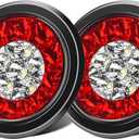LIGBT 2PCS 4" Round LED Trailer Tail Lights 4Inch 16LED Red White with Rubber Grommet IP67 Waterproof Red Stop Brake Running Light White Reverse Backup Lights for Trucks Trailer RV