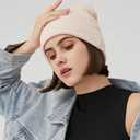 100% Cotton Beanie Hat Knit Winter Hats for Women Men, Slouchy Beanies Cuffed Skull Cap Womens Warm Ski Hat (Beige)