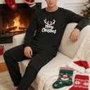 Christmas Pajamas Two Piece Outfits Tracksuits Loungewear Matching Set Pjs Jogger Sets (Black, XXL)