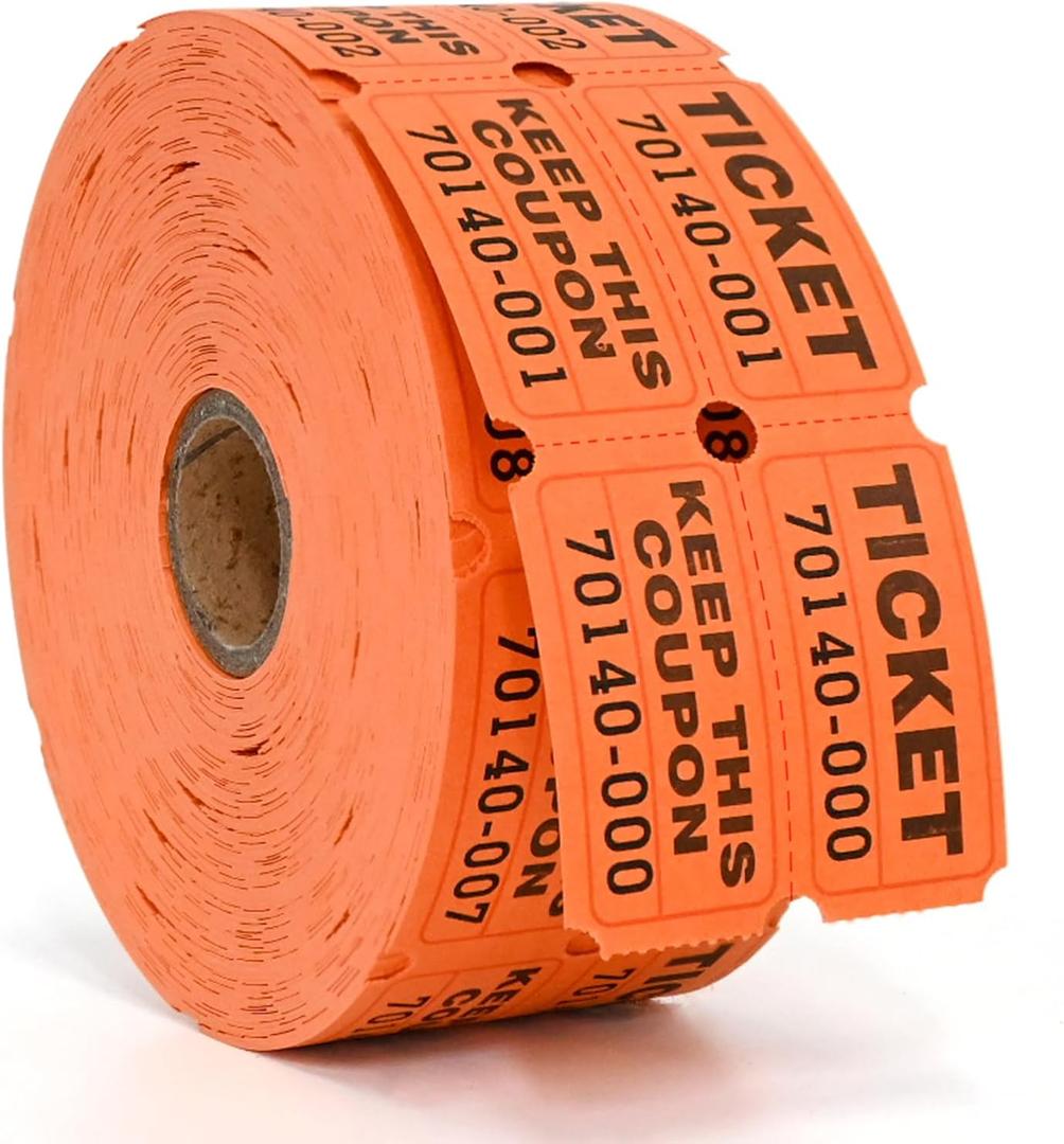 L LIKED Raffle Tickets Double Rolls 1000 Per Roll 50/55 Raffle Tickets for Events,Carnivals, Entry, Class Reward, Prizes(Orange)