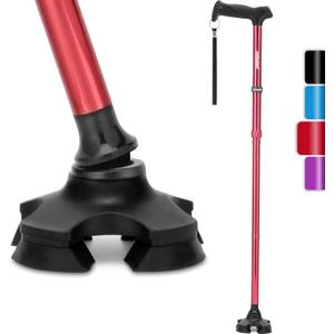 REHAND Walking Cane for Men & Women - Foldable, Adjustable, Lightweight, Self Standing Pivot Walking Cane, Soft Handle Grip, with Travel Bag, Walking Sticks for Seniors & Adults (Red)