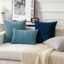 Kevin Textile Throw Pillow Covers Soft Corduroy Decorative Set of 2 Boho Striped Pillow Covers Pillowcases Farmhouse Home Decor for Couch Bed Sofa Living Room 16x16 Inch Blue Grey