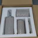 Martha Stewart Ceramic Bathroom Accessories Set, Vanity Decor Storage Organizer, Embossed Damask Medallion, Lotion/Soap Dispenser, Toothbrush Holder, Tumbler, Trinket Dish, Assorted Sizes Grey