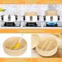 Handmade Steam Basket Bamboo Steamer 10 Inch, 2 Tiers Chinese Food Bamboo Steamers for Cooking, Steam Baskets Dumplings Vegetables Chicken Fish Rice, Reusable 2 Gauze Liners and Chopsticks