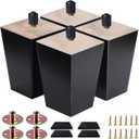 Sofa Legs Square Bed Feet 5 inch Wood Replacement Leg for Furniture Set of 4,Black