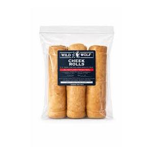 Wild Wolf 9-12" Peanut Butter Beef Collagen Cheek Rolls for Dogs (3 Pack) - 100% Natural Big Dog Chew - No Rawhide - Free-Range Grass-Fed, Packed with Protein - for Aggressive Chewers, BB Date 03/16/2029