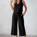 luvamia Pant Suits for Women Dressy Casual 2 Piece Sets Sleeveless Blazer Vest with Wide Leg Capri Pants Work Outfit (Black, M)