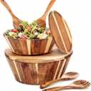 LemonRoad 2 Sets 10" 12" Large Wooden Salad Bowls Set Acacia Wooden Mixing Serving Bowls Decorative with Serving Utensils and Cover for Fruits Salad Pasta Kitchen Party