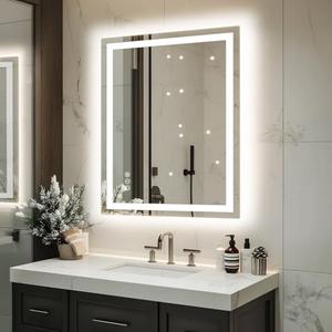 Amazon.com: miskerm 32"x 24" LED Bathroom Mirror with Lights, Dimmable, Double Lights, Backlit + Front Lit, 3 Colors Led Mirror for Bathroom, Lighted Bathroom Vanity Mirror, Tempered Glass(Horizontal/Vertical) : Home & Kitchen