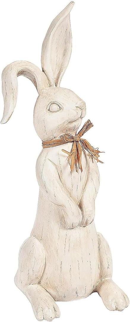 Fun Express 15.5 Inch Tall Rustic Easter Rabbit Figurine - Premium Farmhouse Easter Decorations for Home | White Bunny Statue for Spring Decor, Table Centerpiece & Mantel Display
