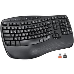 MEETION Wireless Ergonomic Keyboard, Wave Keys Wrist Rest Natural Typing Keyboard, 2.4G Cordless USB A and USB C Adapter, Wireless Computer Keyboard Compatible with Windows/Mac/PC/Laptop, Black