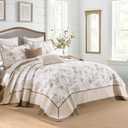 Oversized King Bedspreads 128x120 Extra Wide - Botanical Floral Farmhouse Reversible California King Quilt Set, 3-Piece Lightweight Thin Comforter Coverlet Set, Cal King, Brown/Oatmeal