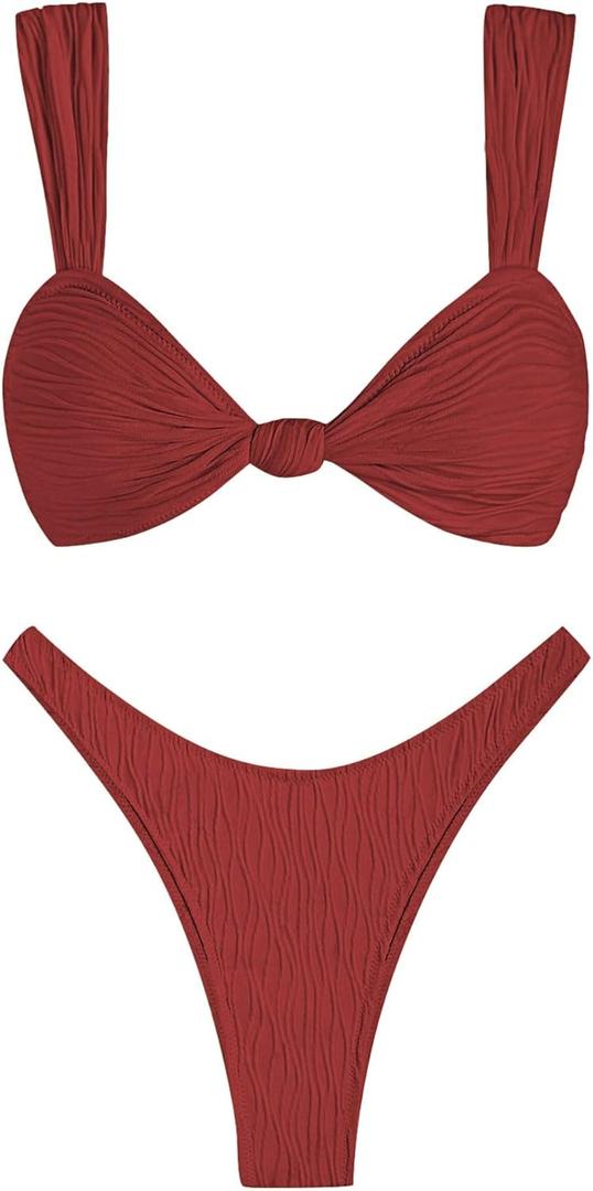 ZAFUL 2025 Cheeky Bikini Sets for Women High Cut Swimsuit Textured Ribbed Bikini Thong Bathing Suit (Medium)