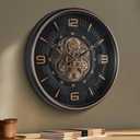20in Large Real Moving Gears Wall Clock for Living Room, Battery Operated Wall Clocks Decorative Vintage, Home Office Clock, Gift for Family, Friends (Black)