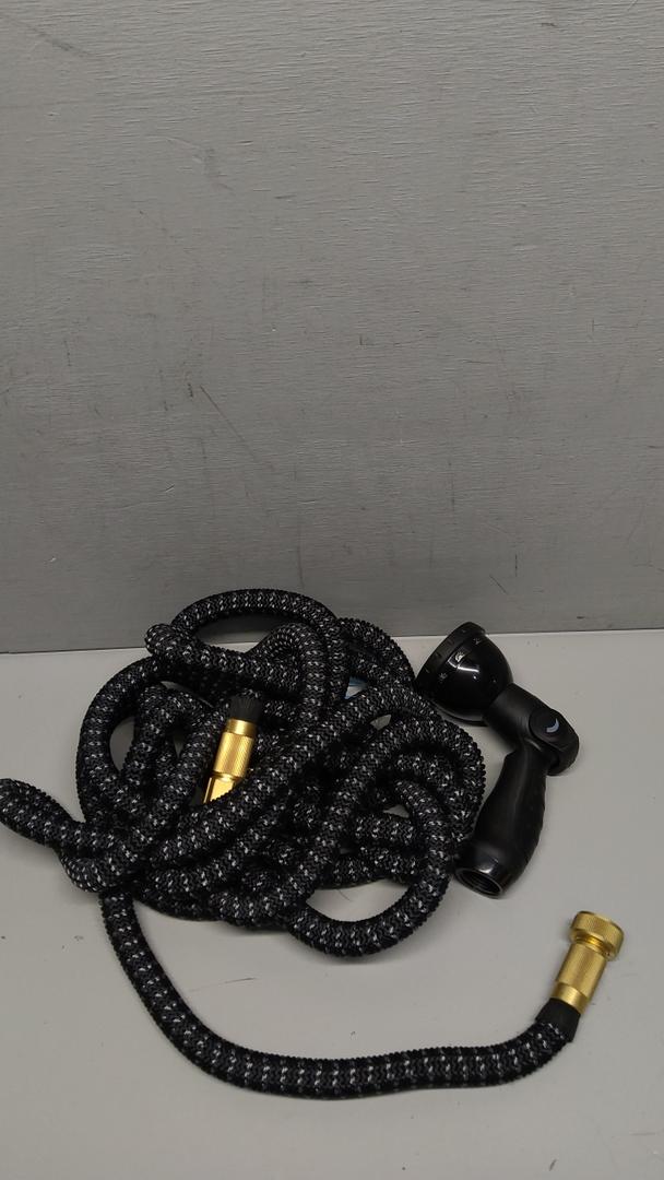 50' Expanding Garden Hose w Brass Ends Adjustable Black/Blue Kink Free