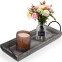 Wooden Tray Candle Holder with Black Metal Handles, Rectangular Centerpiece for Dining Table. Home Decor Accessories for Coffee Table, Kitchen Counter, Fireplace or Farmhouse.