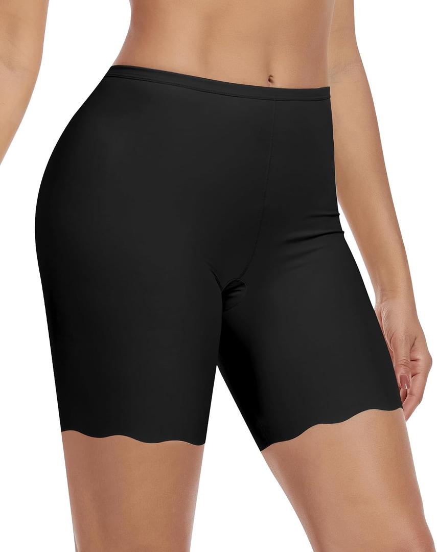 AugYew Slip Shorts for Under Dresses Women Soft Seamless Anti Chafing Boyshorts Cooling Panties for Under Skirts (Black, XXXL)