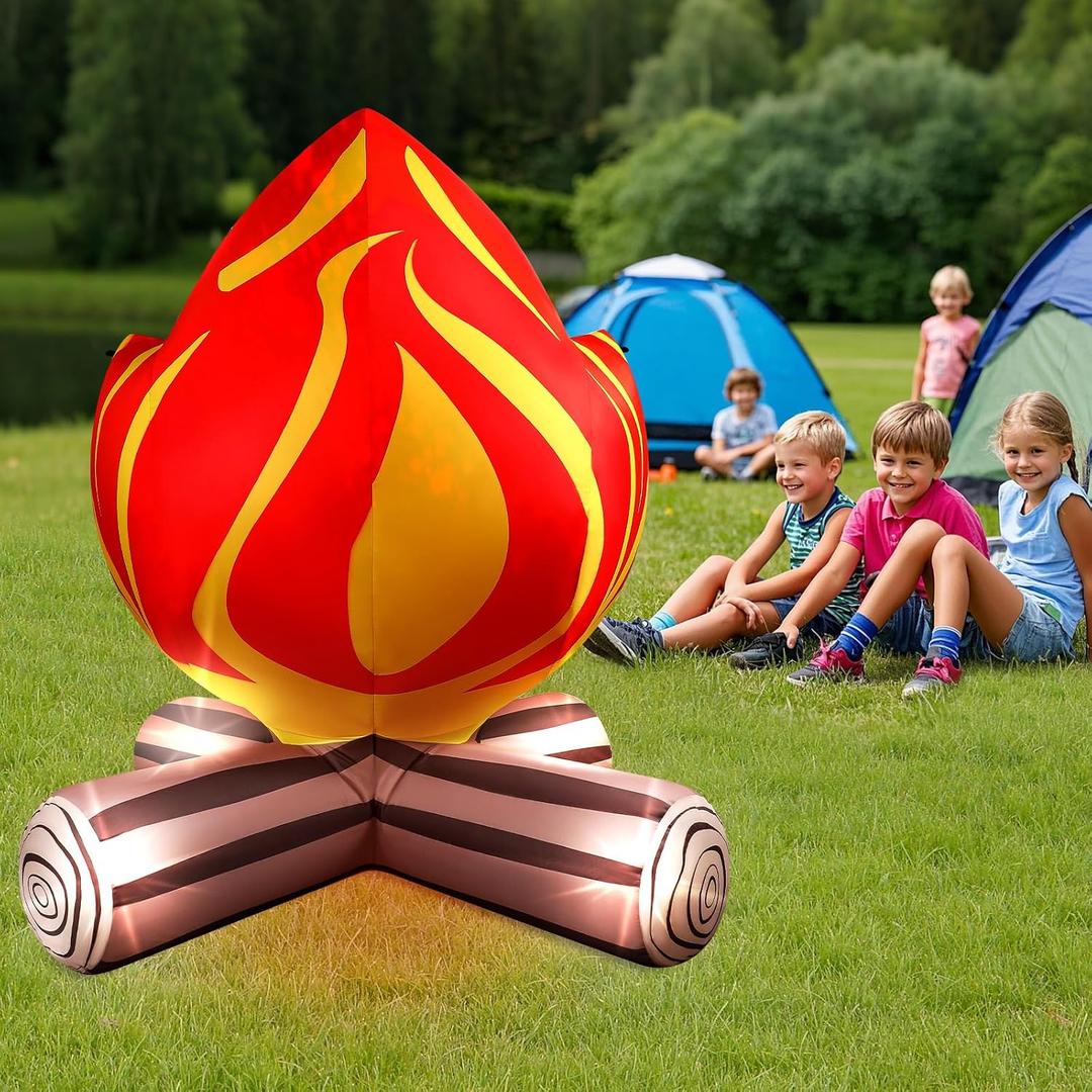 5FT Summer Inflatable Campfire Blow-up Fake Campfire Built-in 4 LED Lights for Summer Inflatables Outdoor Decorations Inflatable Fake Fire for Bonfire Birthday Party Decor Supplies Yard Lawn Garden