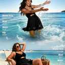Women One Piece Swimsuit Tummy Control Cutout Skirt Bathing Suit Gold Metal Twist Front Swim Dress (Black, L)