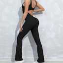 OVESPORT Workout Flare Jumpsuits Women Sexy Scrunch Butt Yoga Romper Backless Gym Bodycon V Back Seamless Unitard Playsuit Black, X-Large