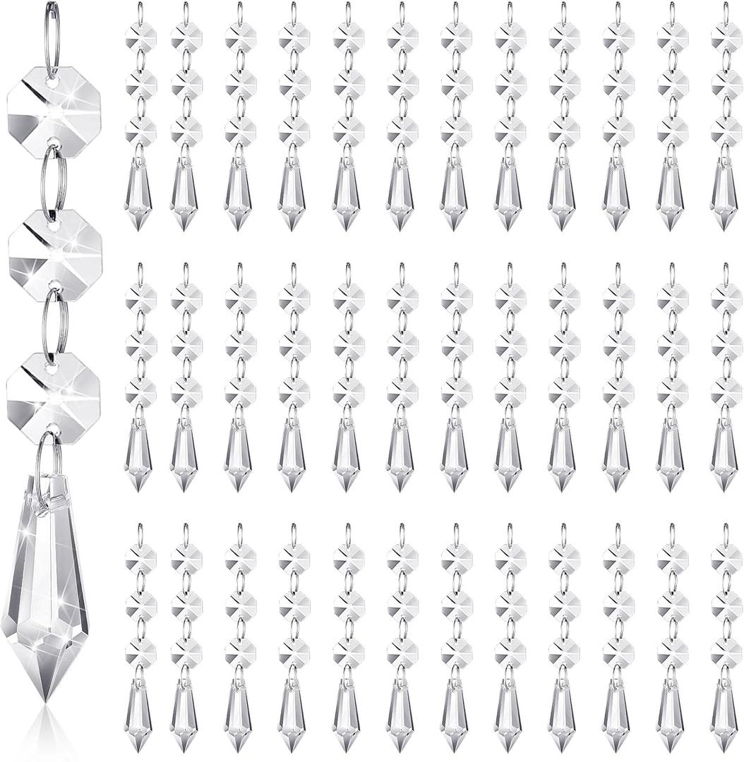 Nuenen 100 Pcs Hanging Crystals for Centerpieces Acrylic Chandelier Garland Beads Strands Prism Decorations Clear Teardrop Chandelier Crystals Pendant Wedding Home Garden Outdoor Ornaments(Icicle)
