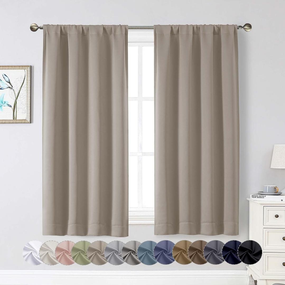 Stone Blackout Curtains for Bedroom Living Room 54 Inch Length 2 Panels, Soft Solid Insulated Room Darkening Curtains Drapes, Modern Rod Pocket Design, Stone, 2PCS Each 40" Wx54 L
