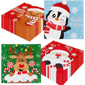 60Pcs Christmas Napkins Paper Red and Green Napkins Winter Paper Napkins with Santa Claus Reindeer Gingerbread Snowflakes Xmas Napkin Holiday Napkin for Party Birthday Dinner Kitchen Bathroom