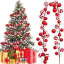 Jutom 6Ft Christmas Ball Garland Ornament Bauble Christmas Tree Bulb Shatterproof Garland Decoration Red White Candy Color Shining Holiday Xmas Mantel Stair Doorway Hanging Indoor Outdoor Festival