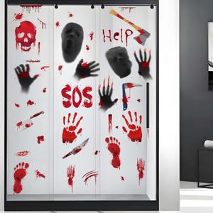 2 x Bloody Stickers Halloween Window Clings: Peel and Stick Scary Handprint Footprint Decorations Wall Decals for Glass Doors & Classroom Parties - Halloween Decor Lovers