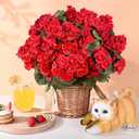 Waipfaru 8Pcs Artificial Flowers for Outdoors，Artificial Geraniums for Outdoors UV Resistant Fake Outdoor Plants，Artificial Silk Flowers for Indoor Garden Porch Window Farmhouse Decor, Red