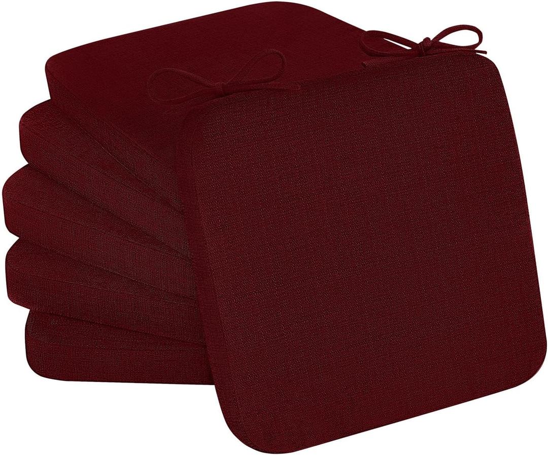 Cozyide Chair Cushions for Dining Chairs, Square Chair Pads with Ties and Non-Slip Bottom, Kitchen Chair Cushions 6 Pack, 16" x 16" x 2", Burgundy