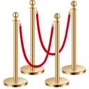 VEVOR Stanchions and Velvet Ropes 4Pcs, Hollow Base with Stainless Steel Post, 2 Red Velvet Ropes and Posts, Crowd Control Barriers Gold Stanchions, Red Carpet Runner Poles for Party Supplies