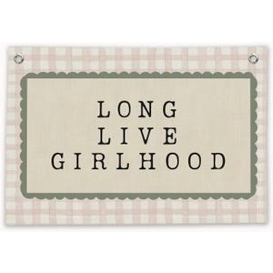 RTXLEZM Girl Nursery Decor, Long Live Girlhood Canvas Banner Wall Hanging, Retro Preppy Pink Plaid Wall Art Prints for Baby Toddler Girls Nursery Bedroom Room Playroom Decor,20x30 Inch
