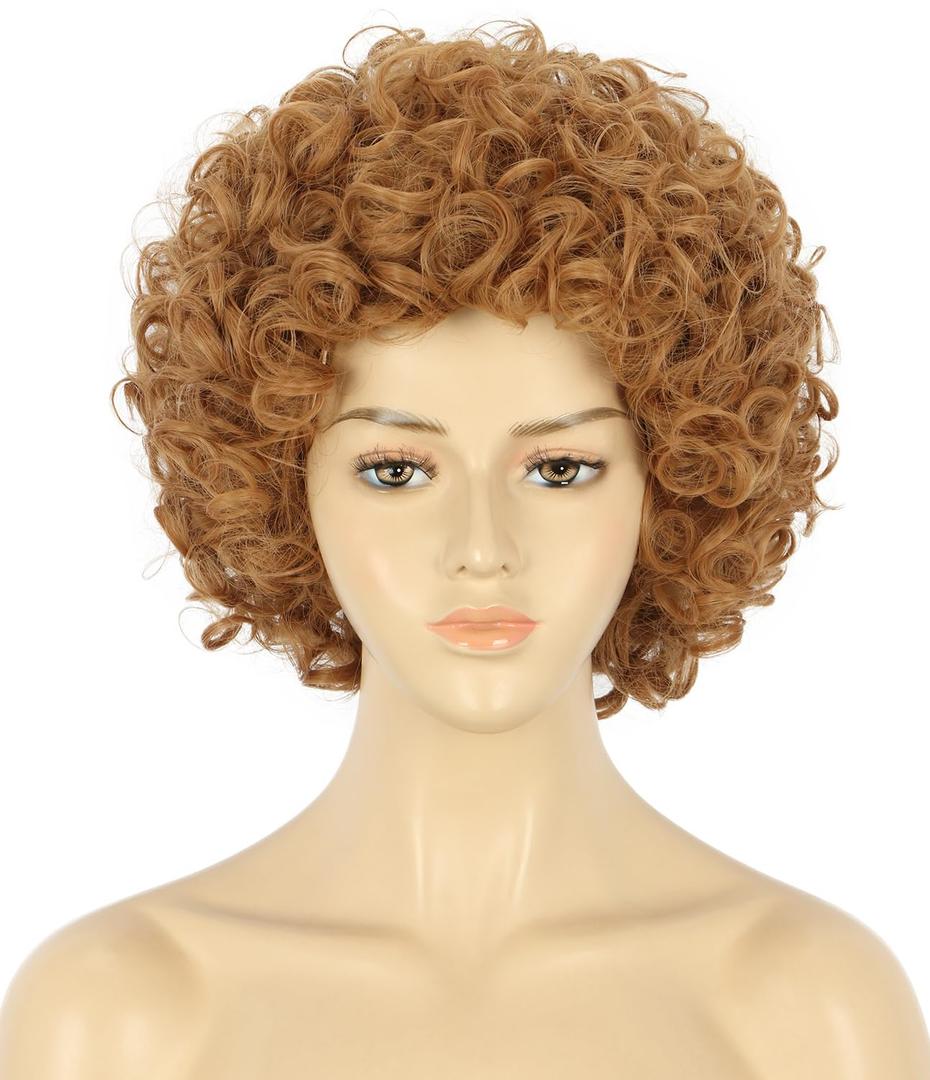 VGbeaty Adult Short Curly Brown Rocker Afro Fluffy Heat Resistant Cosplay Party Halloween Costume Wig