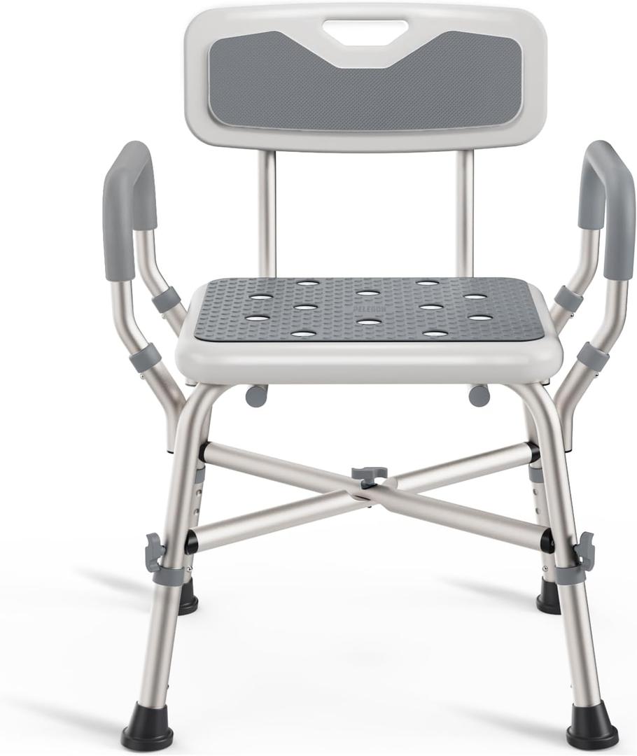 Shower Chair (450lb) with Padded Armrests and Back, Showers Chair for Elderly and Disabled, Adjustable Height Shower Seat, Heavy Duty Shower Chairs for Inside Shower, Handicap - Grey