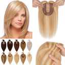 SEGO Hair Toppers for Women With Bangs Real Human Hair, 130% Density 10 * 12CM Silk Base Clip in Top Wiglet Hairpieces for Thinning Hair-6 Inch 12P613 Golden Brown&Bleach Blonde