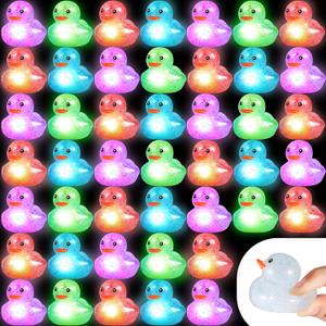 Deekin 48 Pcs LED Light Up Rubber Duck 2'' Mix Color Cute Small Ducks Glow Toy for Duck Birthday Party Baby Shower Supplies Party Favors Decor Creative Gift Classroom Prizes (Clear)