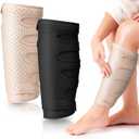 Hoolerry 2 Pcs Lymphedema Compression Wraps Calf Adjustable Brace 5 Strap Leg Wraps for Lymphedema Swollen Calf Garment Brace for Edema, Venous Insufficiency, Varicose Veins (XL, Beige, Black)