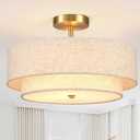 16.5 inch Semi Flush Mount Ceiling Light with Natural Linen Shade, 3-Light UL Listed Fixture with E26 Socket (No Bulb Included) for Bedroom, Kitchen, Living Room