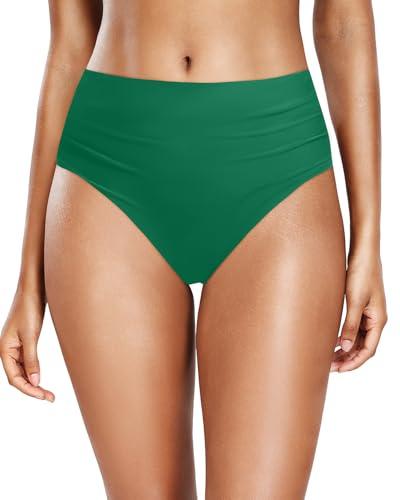 Daci Green Full Coverage Bikini Bottoms - Mid Rise Bathing Suit Bottoms for Women Tummy Control Swimsuit Bottom M