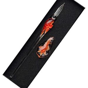 Crystal Glass Intarsia Dip Pen Fountain Pen Kit Vintage Calligraphy Signatures Pen, Orange