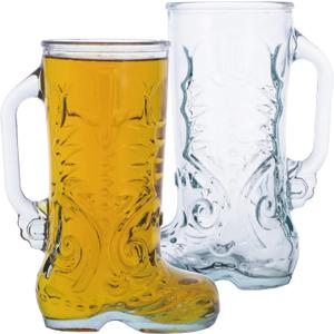 Chefcaptain Set of 2 Glass Boot Mugs with Handles, 1 Liter (34 Oz) Das Boot Beer Glasses, Lead-Free, Dishwasher Safe