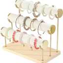 Coward Bracelet Holder Stand Rack, Removable Bracelet Display Organizer, T-Bar Wood Base Bangle Watch Scrunchies Jewelry Storage Towers for Home Desk or Shop Selling (3 Layer)