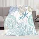 Fleece Throw Blanket Super Soft Warm Flannel Nautical Coastal Child Blankets for Couch, Sofa Bed, Cozy,Fuzzy and Lightweight,Ocean Coral Beach Blue Teal,40x50 Inches