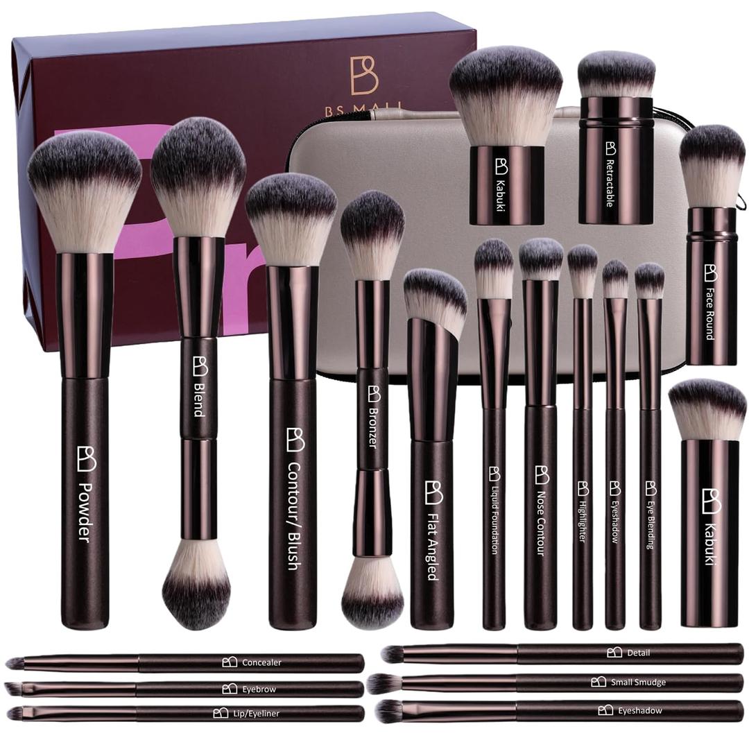 Professional Makeup Brushes BS-MALL with Travel Case, Premium Synthetic Foundation Brushes, Concealer Blush Eyeshadow Brush Kit, Labeled for Beginners & Pro, Ideal for Daily Makeup & Gift