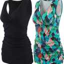 Nursing Maternity Top, Pregnant Breastfeeding Shirt, Women's Cotton V Neck Ruched Waist Double Layered Postpartum Tank (S)