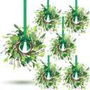 6Pcs St.Patrick's Day Shamrocks Candle Wreath Artificial Clover Rings Wreath Lucky Irish Kitchen Cabinet Wreaths Pillars Candle Wreaths for Front Door Porch Wall Window Decoration