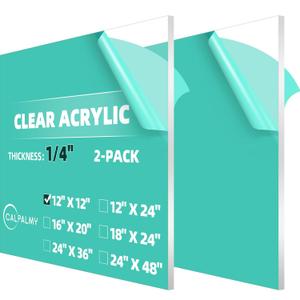 CALPALMY (2-Pack) 12 x 12 Inch Clear Acrylic Sheet Plexiglass 1/4" Thick; Use for Craft Projects, Signs, Display Cases, DIY Projects and More; Cut with Cricut, Engraver, Saw or Hand Tools  No Knives